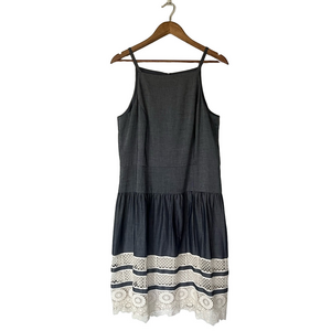 Ann Taylor Sleeveless Dress Drop Waist Chambray with Ivory Lace Trim 12